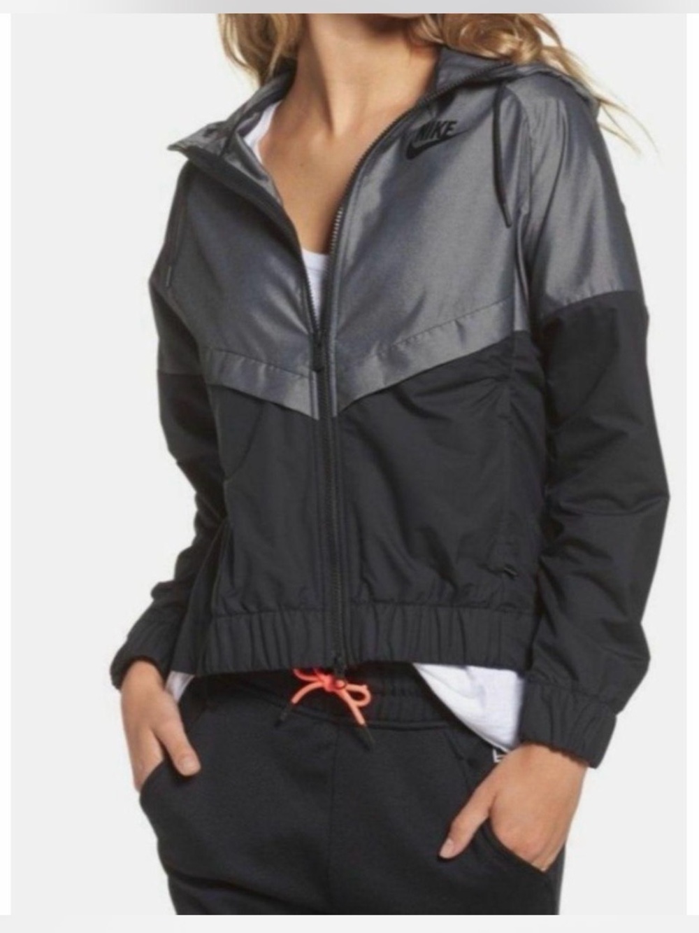 WOMENS S NIKE WINDRUNNER CHAMBRAY JACKET BLACK GREY SILVER